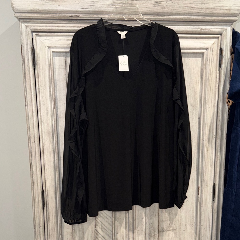 Cato Black Ruffle Trim Blouse